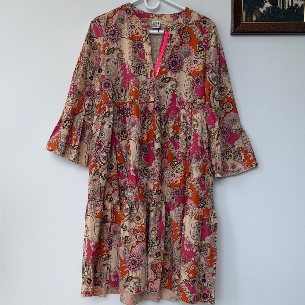 Boho Floral Tiered Dress in Pink & Orange